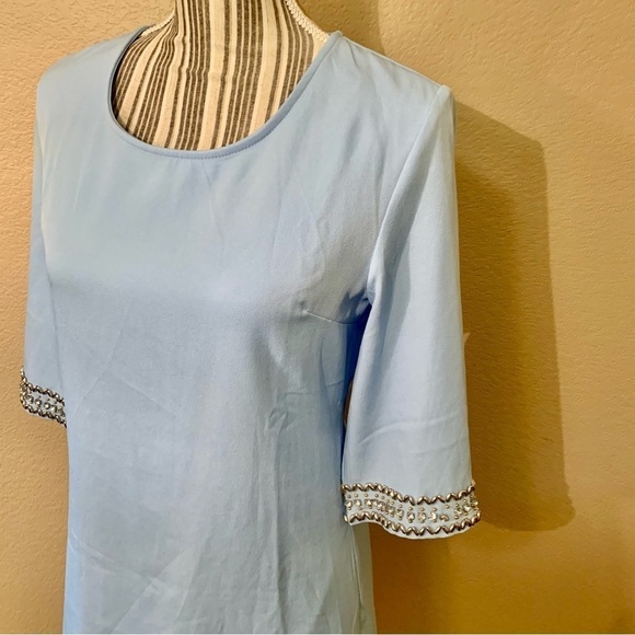 Lulu’s Dress Medium Mini Pale Blue Short Sleeve Silver Embellishments Crystals - Picture 6 of 16